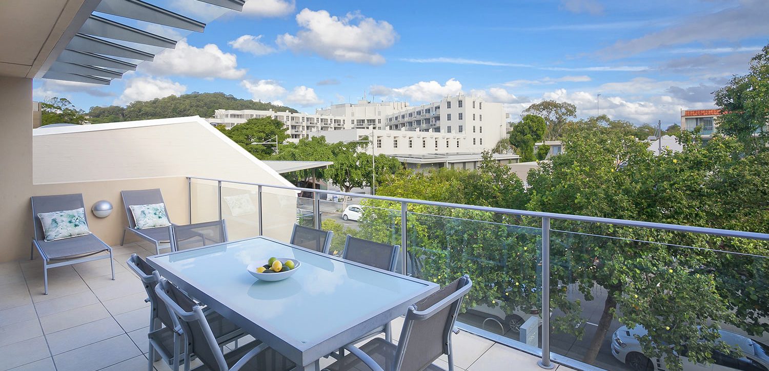 noosa-accommodation-maison-two-bedroom-hasting-street-view-balcony | Maison Noosa Resort